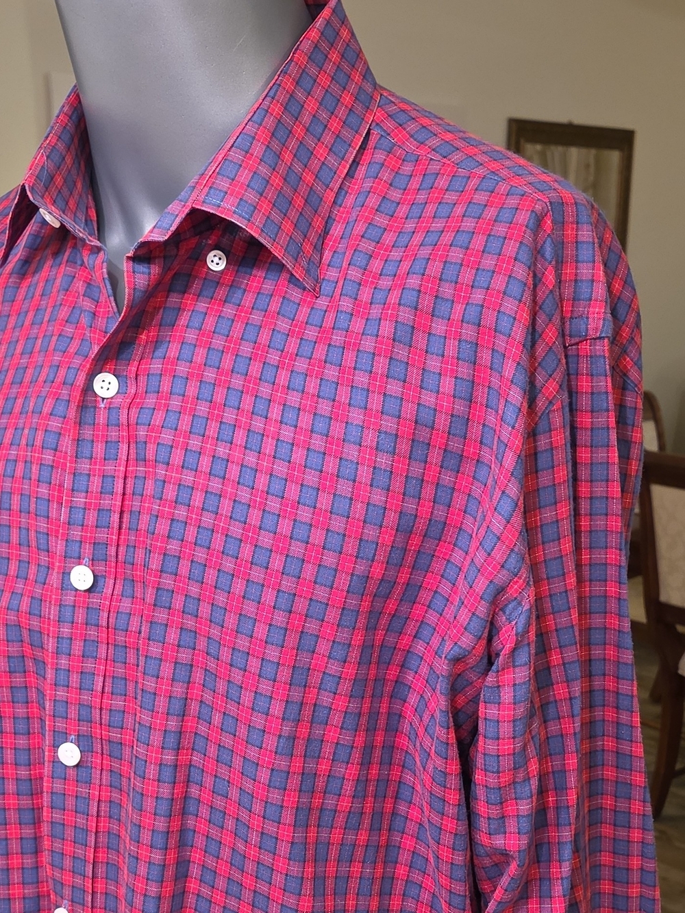 Ledbury Men's 17.5x34 Red/Blue Plaid Lo Button-Up Shirt